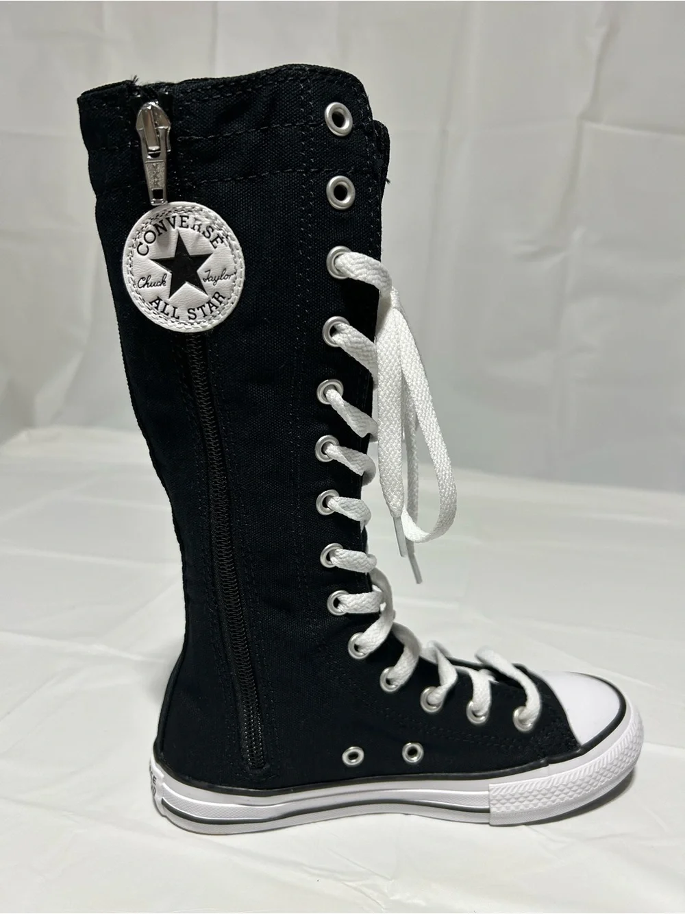 Size 13 Converse Black and White Knee-High Lace-Up Kids Sneakers